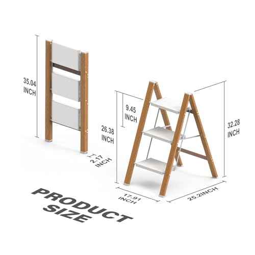 3 Step Ladder, Folding Aluminum Step Stool with Anti-Slip Wide Steps for Adults, Ideal for Kitchen, Closet, Bedroom, 330 lbs Capacity (Woodgrain)