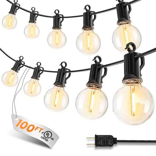 Outdoor-String-Lights-Paio-Lights, 100FT (50FT*2) 50+2 Shatterproof Bulbs Outdoor Patio Lights, IP65 Waterproof Connectable Hanging Outside Light for Backyard, Porch, Deck, Balcony, 2200K