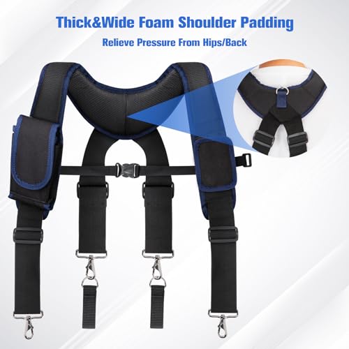 Tool Belt Suspenders for Men, Adjustable Padded Carpenter Tool Belt with Magnetic WristBand Multifunctional Pouch Pocket for Construction Workers (Black)