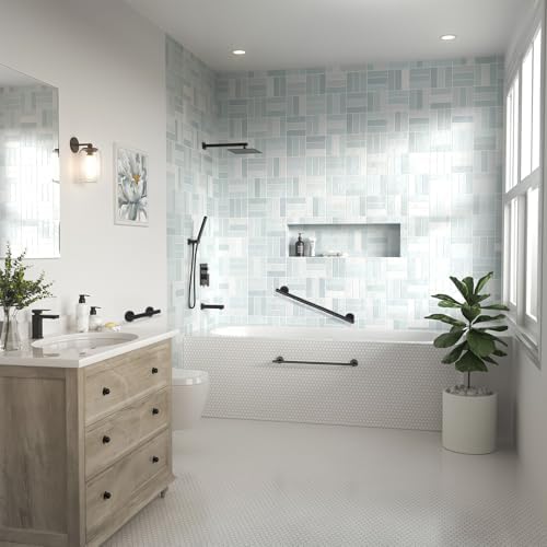 Lava Odoro Shower Grab Bar, Modern Set Stainless Steel Handicap Grab Bar for Bathtubs and Showers, Shower Safety Bar for Seniors Disabled, ADA-Compliant (Matte Black, 12 Inch)