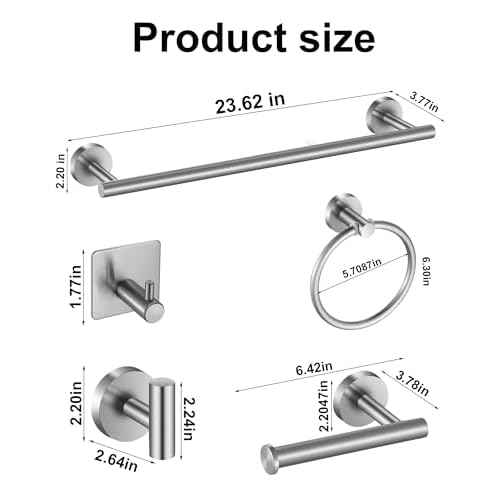 14-Piece Bathroom Hardware Set Premium Brushed Stainless Steel Towel Bar Set - 2 Towel Bars, 2 Toilet Paper Holders, 2 Towel Rings, 8 Hooks