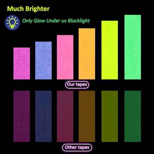 Neon Gaffer Cloth Tape,6 Colors Black Light Tape Sets,Fluorescent UV Blacklight Glow in The Dark Tape for UV Party (0.6 inch x 16.5 feet)