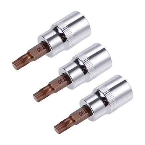 uxcell 3pcs 3/8" Drive x T30 Torx Bit Socket, S2 Steel Bits CR-V Sockets 38mm Length Use with Ratchet Wrench, Slide Bar, Extension Rod