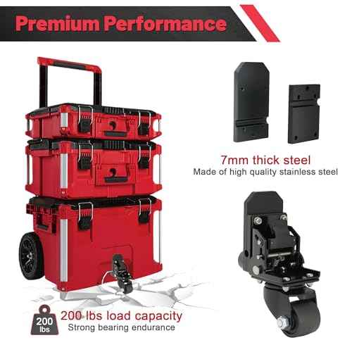 Upgraded Heavy Duty Steel Construction Front Wheels Packout Caster Wheel Kit, Compatible with Milwaukee Packout Rolling Tool Box Accessories for Enhanced Mobility- 200 Lbs Capacity