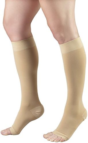 Truform Short Length 30-40 mmHg Compression Stockings for Men and Women, Reduced Length, Open Toe, Beige, Medium