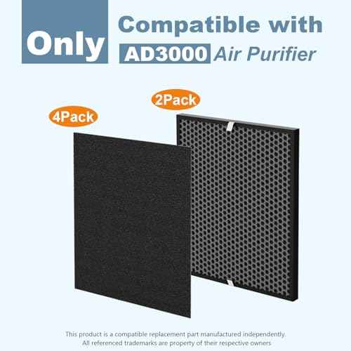 Premium Replacement Filter Compatible with AD3000 Air Purifi-er, Includes 2 Activated Carbon Filters + 4 Pre-filters