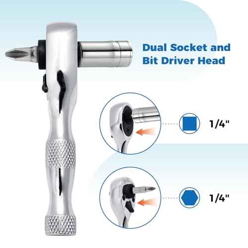 1/4-Inch Stubby Ratchet Wrench, Socket&Bit Driver, 72-Tooth, Chrome Alloy Made, Chrome Plated Finish