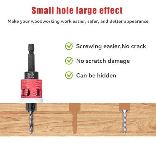 15 Pcs Countersink Drill Bit Set with Low Friction Depth Stop, HSS M2 Bits Tapered Head1/8 9/64" 5/32" Drill+3/8¡± 82¡Æ Counter-Bore,11/64" 3/16" Drill+ 1/2" 82¡Æ Counter Bore,1/4¡± Hex Shank(Red)