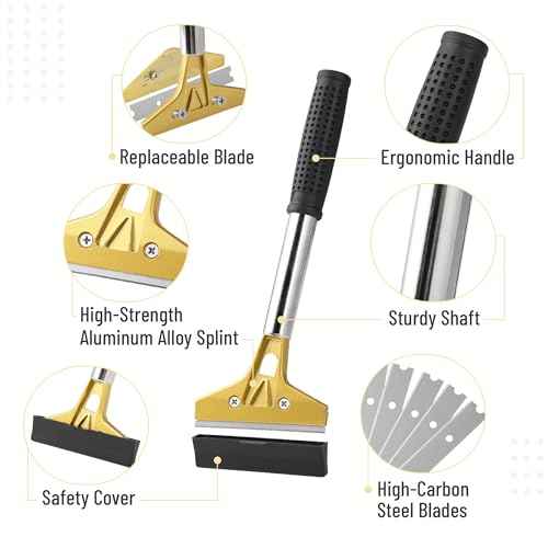 Bates- Razor Blade Scraper Tool, 4 Inch, Floor Razor Scraper Tool with 20 Extra Carbon Steel Blades and a Pair of Safety Gloves