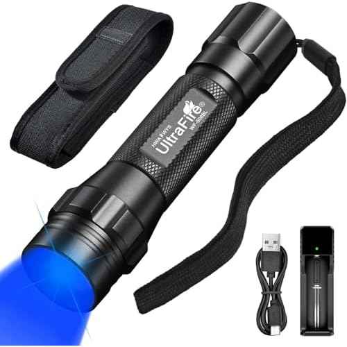 ULTRAFIRE Blue Light Flashlight, 450-460nm Single Mode LED Blue Flashlight, Portable Small Blue Light for Night Fishing and Outdoor Activities-Black House WF-508BL