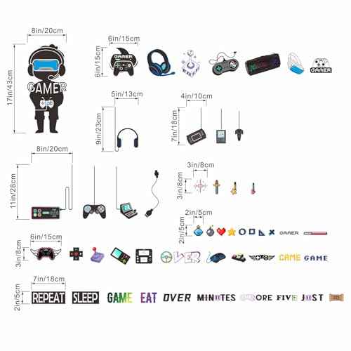 Gamer Wall Stickers - Controller Eat Sleep Games Joystick Video Gaming Wall Decals - Boys Bedroom Playroom Baby Kids Room Wall Decor