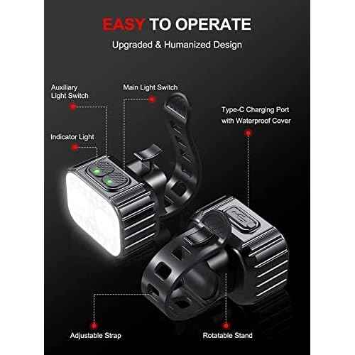 Bike Lights, Rechargeable Bicycle Lights Set Super Bright 8+12 Modes, IPX6 Waterproof Bike Lights for Night Riding/Cycling Safety, Front and Back Taillight Reflectors, 58 Hrs Long Battery Life