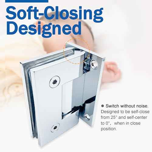 Brass Glass Door Hinge,90 Degree Heavy Duty Short Back Plate Hinges, Shower Door Hardware Replacement for 5/16" to 1/2" (8 to 12 mm) Tempered Glass, Chrome