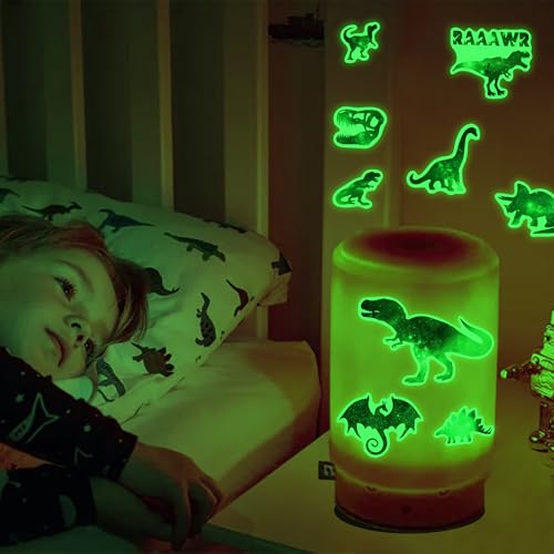 Glow in The Dark Dinosaurs Wall Decals, Glitter Dino Stickers for Boys Room, Luminous Stars Ceiling Decor for Bedroom Playroom Nursery