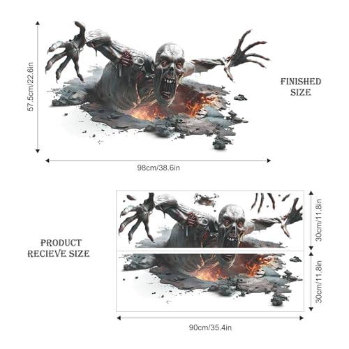 3D Halloween Floor and Wall Decals - Horror Skeleton Zombie Stickers for Living Room, Peel and Stick Vinyl Decorations for Bar Pub Party Supplies