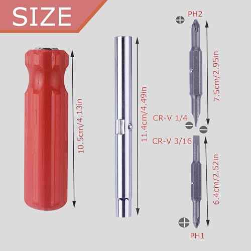 6-In-1 Flat Head & Phillips Reversible Screwdriver #1 And #2 Phillips, 3/16 And 5/16 Slotteds,1/4" & 5/16" Nut Driver Bit Tube Snap-on 6 In 1 Multifunctional Screwdriver