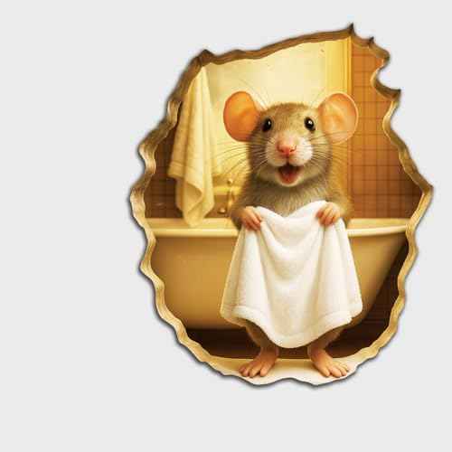 GRITKULTURE Removable Mouse Taking a Shower in Mouse Hole Decal Sticker 5.1inch 2 Pack. Mouse Hole in The Wall Sticker with 3D Effect. Wall Decoration, Funny Gift, Potty Training, Prank (#5)