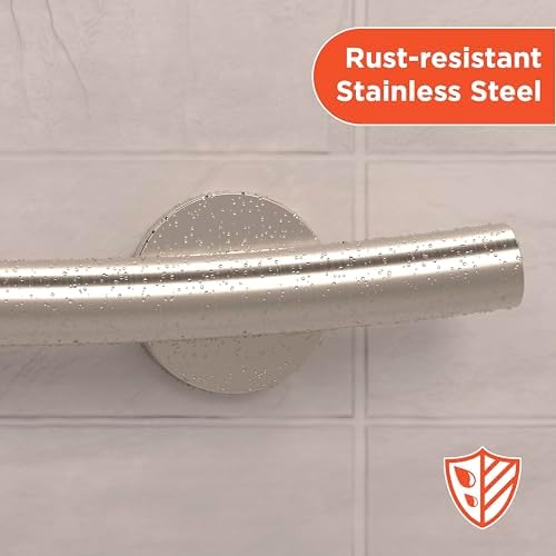 HEALTHCRAFT (2X Pack) Wave Decorative Grab Bars, ADA Compliant Bathroom Safety Bars for Seniors, Wall-Mounted, Supports Up to 500 lbs (Left & Right) (Brushed Stainless Steel, 24 Inch)