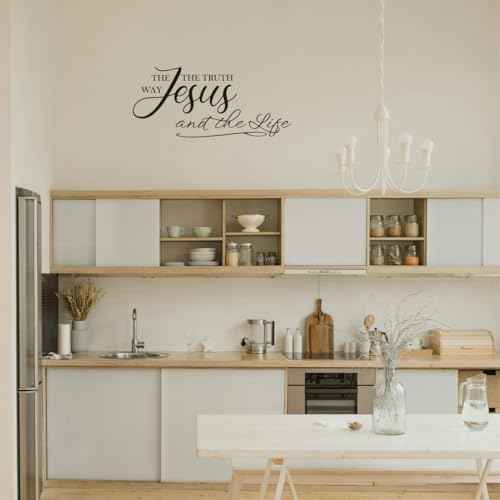 Jesus The Way The Truth and The Life - John 14:6 - Bible Verse Quotes Wall Decal Art Letters Scripture Christian Motto Room Decoration Pure Black Vinyl