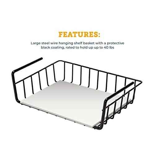 SnapSafe Hanging Shelf Document Basket, 76012 - Coated Wire Basket Maximizes Storage for Documents, Gun Accessories, & Ammo - Easy Access Under Shelf Storage for Gun Safes - Holds Up to 40 Pounds