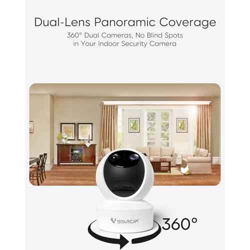 VSTARCAM Security Camera Indoor, Dual Cameras, 2K QHD Security Camera with 10¡¿ Zoom, 360¡Æ Camera, Baby Monitor, Pet Camera, Human/Pet Detection, AI Tracking, 2.4G Wi-Fi, 2-Way Audio, Plug in