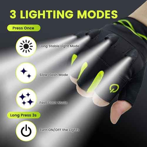 Cycling Gloves Hands Free Led Flashlight Rechargeable LED Glove for Running Walking Fishing Riding Safety Gloves Comfortable Bicycle Flashlight Glove for Women Men Gifts