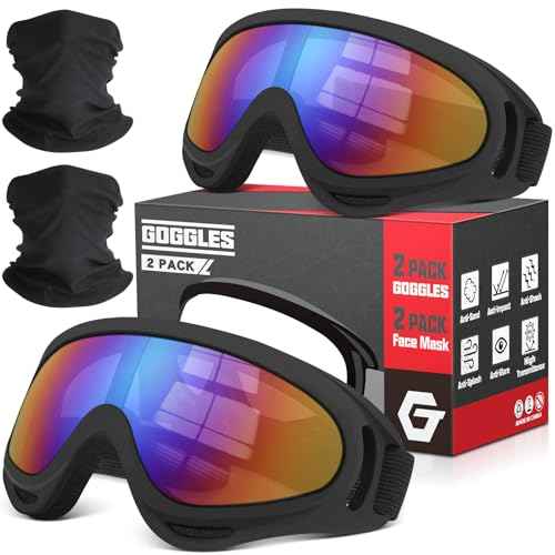 OXG 2 Pack Motorcycle Goggles with 2 Neck Gaiters, UV400 Protection Dirt Bike Motorbike Motocross ATV Skiing Goggles