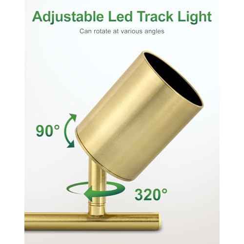 4 Ways Track Lighting, Rotatable Heads Tracks Light, Track Lightings Fixtures Ceiling with Foldable Arms, Brushed Gold Tracks Light for Kitchen, Living Room, Hallway(Bulbs Not Included)