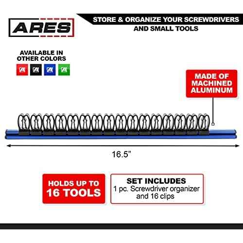 ARES 62027 - Blue 16.5-Inch Hand Tool Holder - Aluminum Rail Stores up to 16 Screwdrivers or Small Tools and Keeps Your Garage Organized