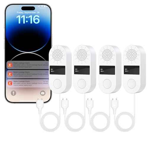 4-Pack WiFi Water Leak Detector, Battery Powered Water Sensor Alarm with 130dB Siren & 3.2FT Extended Cable Probe, App Alerts, No Hub Required for Home Basement Kitchen Bathroom