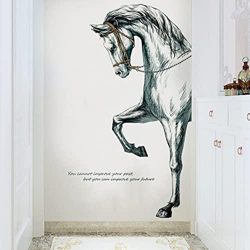 Vinyl Painted Horse Glacier Wall Decals Animals Pattern Peel and Stick Stickers Home Decor Living Room Bedroom Hall Door Staircase Decorations Removable Posters, Grey, 23.6''x35.4''