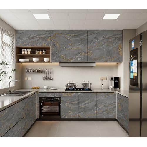 Marble Contact Paper Peel and Stick for Kitchen Countertop, Gray and Gold Wallpaper Removable Self Adhesive Vinyl Waterproof Roll 15.7¡±¡¿118" for Cabinets Countertops Wall Covering Easy to Clean