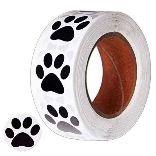 Pengxiaomei Paw Prints Stickers, Dog Paw Stickers, 500 Count, Black, Animal Print, Waterproof, Paper, Round, Indoor, Roll, Wall, Table, Scrapbook