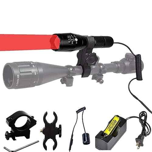 BESTSUN 350 Yard Red Light Tactical LED Flashlights, Zoomable Predator Light Long Range Night Hunting Coyote Varmint Light Hunting Flashlight with Pressure Switch, Picatinny & Scope Mounts