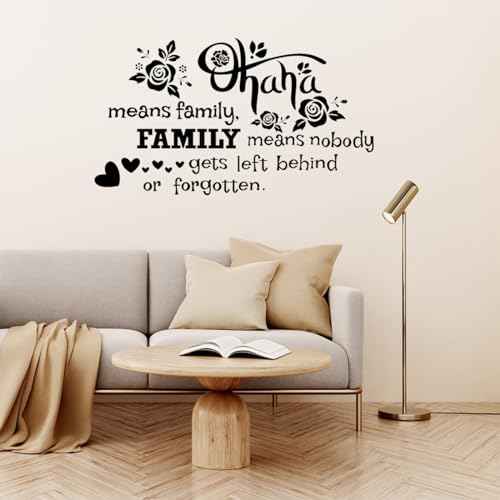 PLIGREAT Ohana Means Family Quotes Wall Stickers Removable Vinyl Peel and Stick Wall Decals for Living Room Bedroom Sofa TV Background Hallway Photo Wall Decoration Home Indoor DIY Wall Art Decor