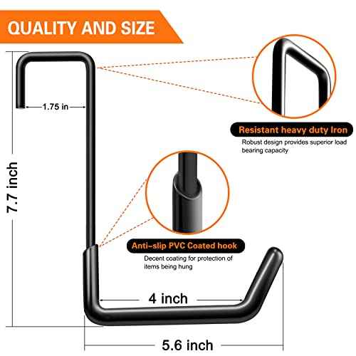 Rafter Hanger Large S Garage Hooks Bike Storage System Holder Organizer, with Non Slip Coating, for Organizing Hanging Basket, Ladders,Bicycle Wheel,Ropes and Bulk Items (12Pack, Black)