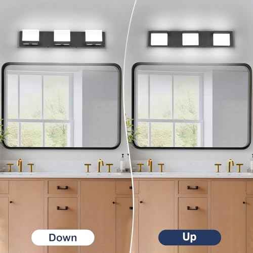 SineRise LED Modern Bathroom Vanity Light Fixtures (3-Light, 24-Inch,6000K), Matte Black Modern Acrylic Bathroom Wall Lighting Fixtures Over Mirror