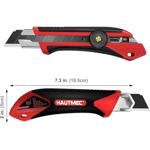 HAUTMEC 25mm Extra Heavy-Duty Utility Knife, Multi-Purpose Snap-off Box Cutter, Ratchet-lock Mechanism, Reinforced Fiberglass Handle HT0250-KN