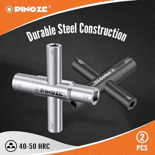 4 Way Sillcock Water Key, 1/4", 9/32", 5/16", 11/32", 2-Pack Steel Multi-Function Utility Key for Sillcocks Faucets Valves Spigots, Silver & Black