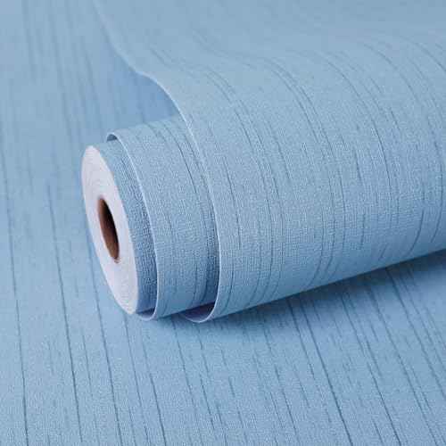 Grasscloth Peel and Stick Wallpaper Grey Blue 15.74" X 118.11" Fabric Textured Self-Adhesive Contact Paper Removable Vinyl Wall Paper Grass Cloth Linen Wallpapers for Bathroom Bedroom Cabinets Desk