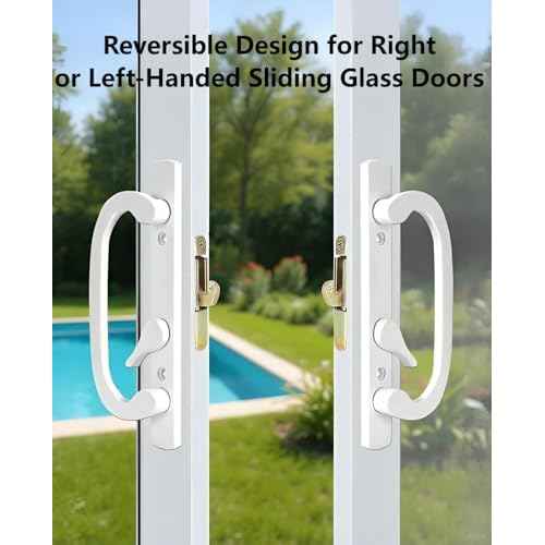 Offset Sliding Patio Door Handle Set with Mortise Lock & Keys | 45¡Æ Keyway | Fits 1-3/8" to 2" Doors | 3-15/16" Hole Spacing | Zinc Alloy | Non-Handed | Matte White Diecast