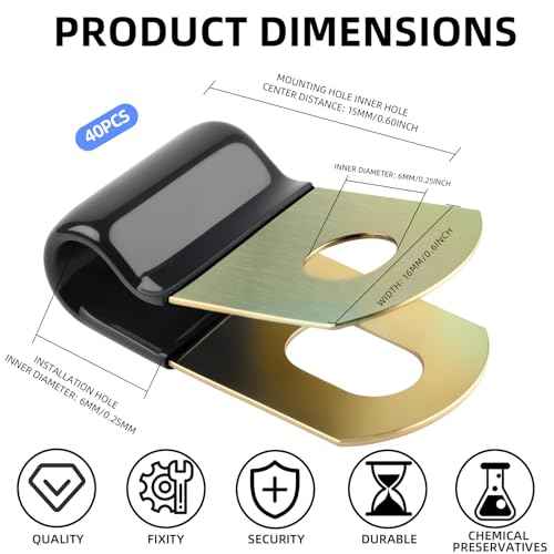 40 Pack Cable Clamps Galvanized Steel 1/4 Hose Clamp Metal Clamp Rubber Cushioned Insulated P Clamps Tube Holder for Tube, Pipe or Wire Cord Installation