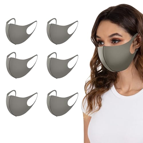 Medi-sky 3D Washable Masks for Adults, Dustproof Elastic Cloth Ear Straps Breathable Face Mask 6 Pack Grey
