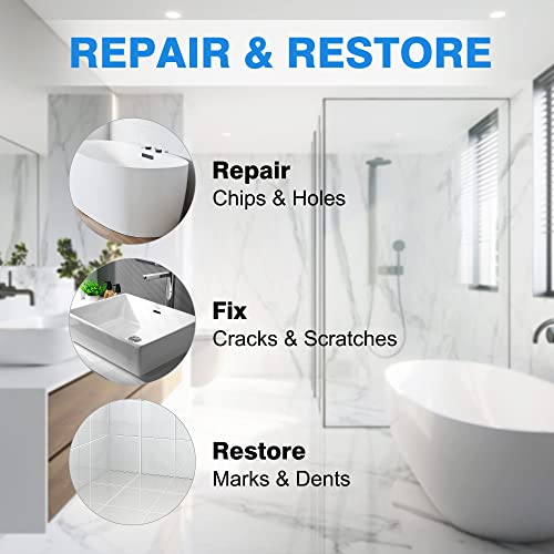 Porcelain Repair Kit White (Color Match), Tile Repair Kit, Bathtub Repair Kit, Fiberglass Tub Repair Kit, Bathtub Ceramic Tile Sink Acrylic tub Repair Kit White Almond Black