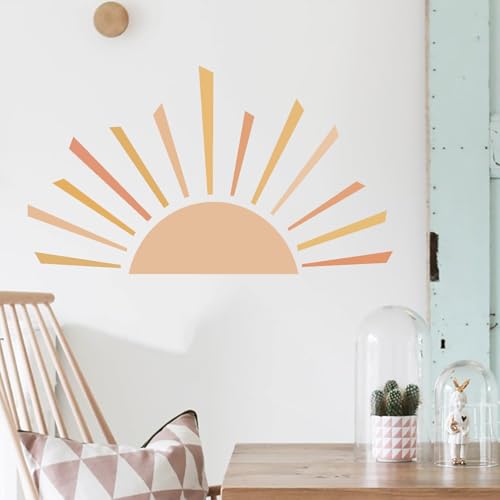 Large Half Sun Decor Nursery Wall Decal, 34"x59" Sunshine Stickers, Boho Wall Decals, Vinyl Peel and Stick Wall Stickers for Kids Bedroom Playroom Classroom Nursery Decor