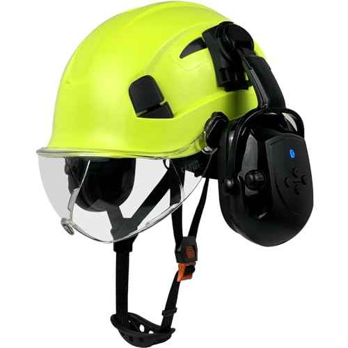 Hard Hats with Visor Bluetooth Ear Muffs Safety Helmet with Visors Mounted Safety Ear muff Hardhats Vented ANSI Z89.1 OSHA