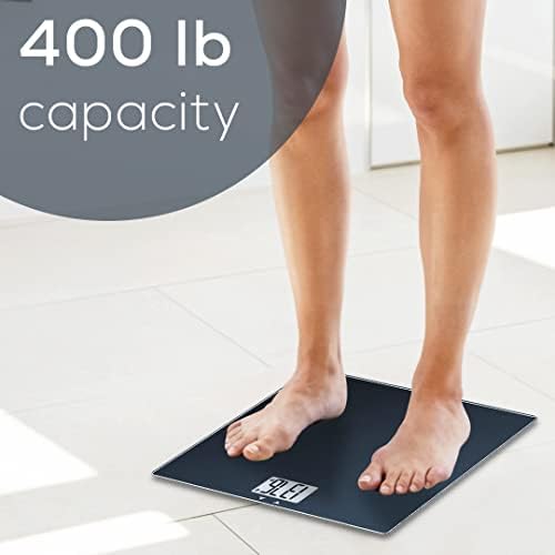 Beurer GS435B Glass Bluetooth Scale for Body Weight with BMI Composition Measurement, Smart Digital Bathroom Scales Connects with Health App Analyzer, Weigh in Kg and Lbs, Black