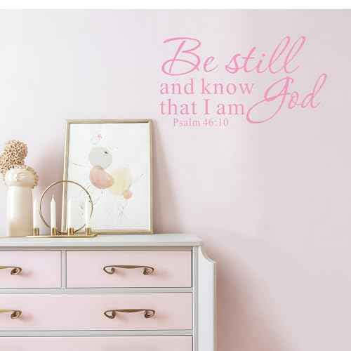 Be Still and Know That I am God Psalm 46:10 Wall Decal Pink Bible Scripture Vinyl Stickers Removable Religious Art DIY Inspirational Quotes Sticker Mural for Bedroom Living Room Home Decoration
