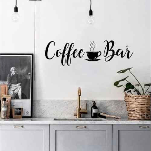 Coffee Bar Quotes Wall Decals Art Stikcer Decoration Vinyl House Home Bedroom Decor Wall Art Design YMX67 (42x12cm, Black)