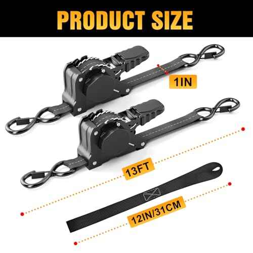 Retractable Ratchet Straps, 1 inch ¡¿ 13 Feet Heavy Duty Auto Self Retractable Ratcheting Tie Down Straps 1500lbs Break Strength, Automatic Ratchet Strap for Truck Bed Cargo Trailer, 4 Pack